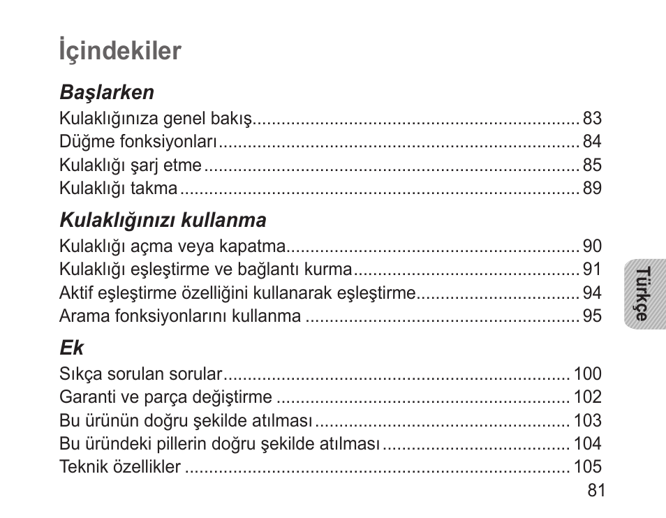 Türkçe, Içindekiler | Samsung BHM3100 User Manual | Page 83 / 161
