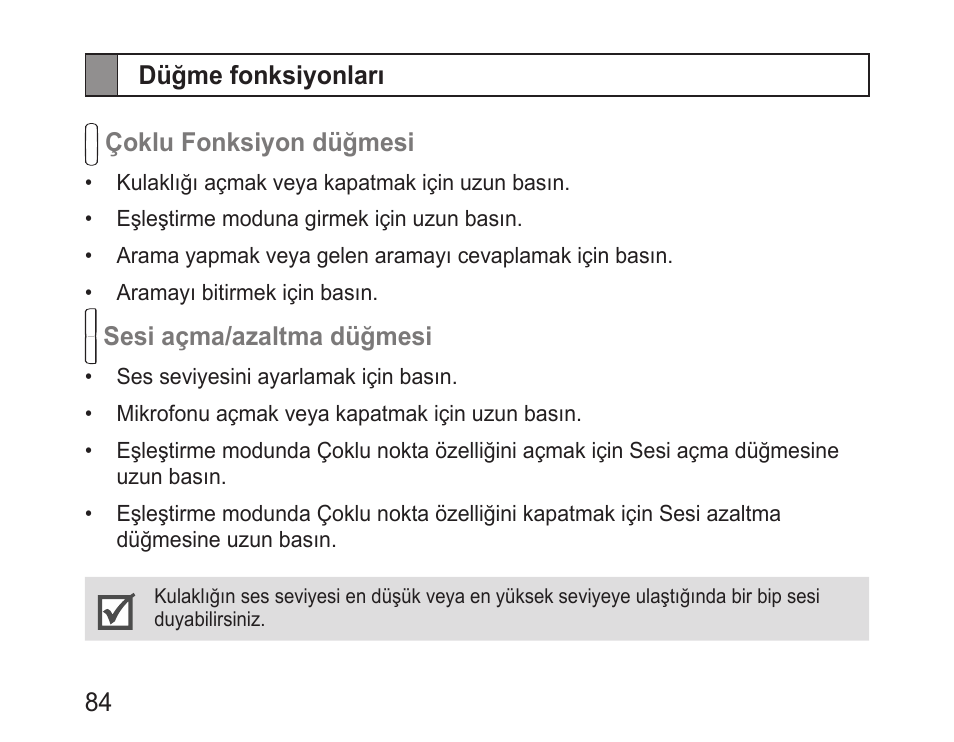 Düğme fonksiyonları | Samsung BHM3100 User Manual | Page 86 / 161