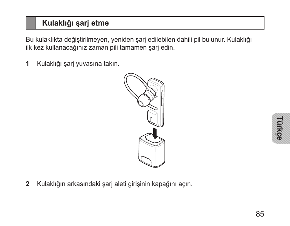 Kulaklığı şarj etme | Samsung BHM3100 User Manual | Page 87 / 161
