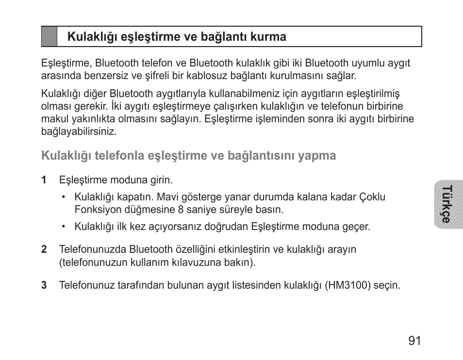 Kulaklığı eşleştirme ve bağlantı kurma | Samsung BHM3100 User Manual | Page 93 / 161