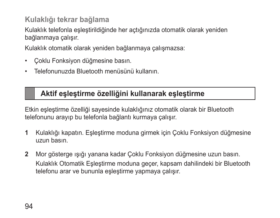 Aktif eşleştirme özelliğini kullanarak eşleştirme | Samsung BHM3100 User Manual | Page 96 / 161