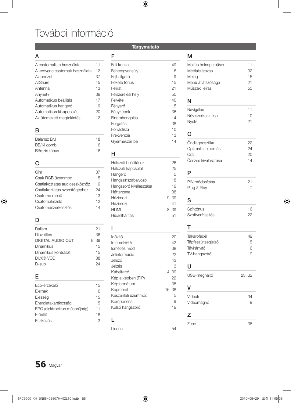 További információ | Samsung PS50C6500TW User Manual | Page 111 / 551