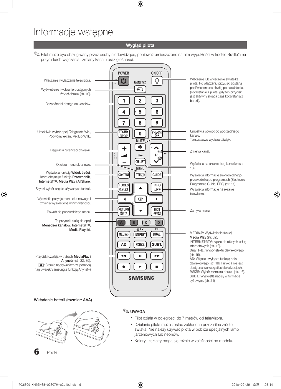 Informacje wstępne | Samsung PS50C6500TW User Manual | Page 116 / 551