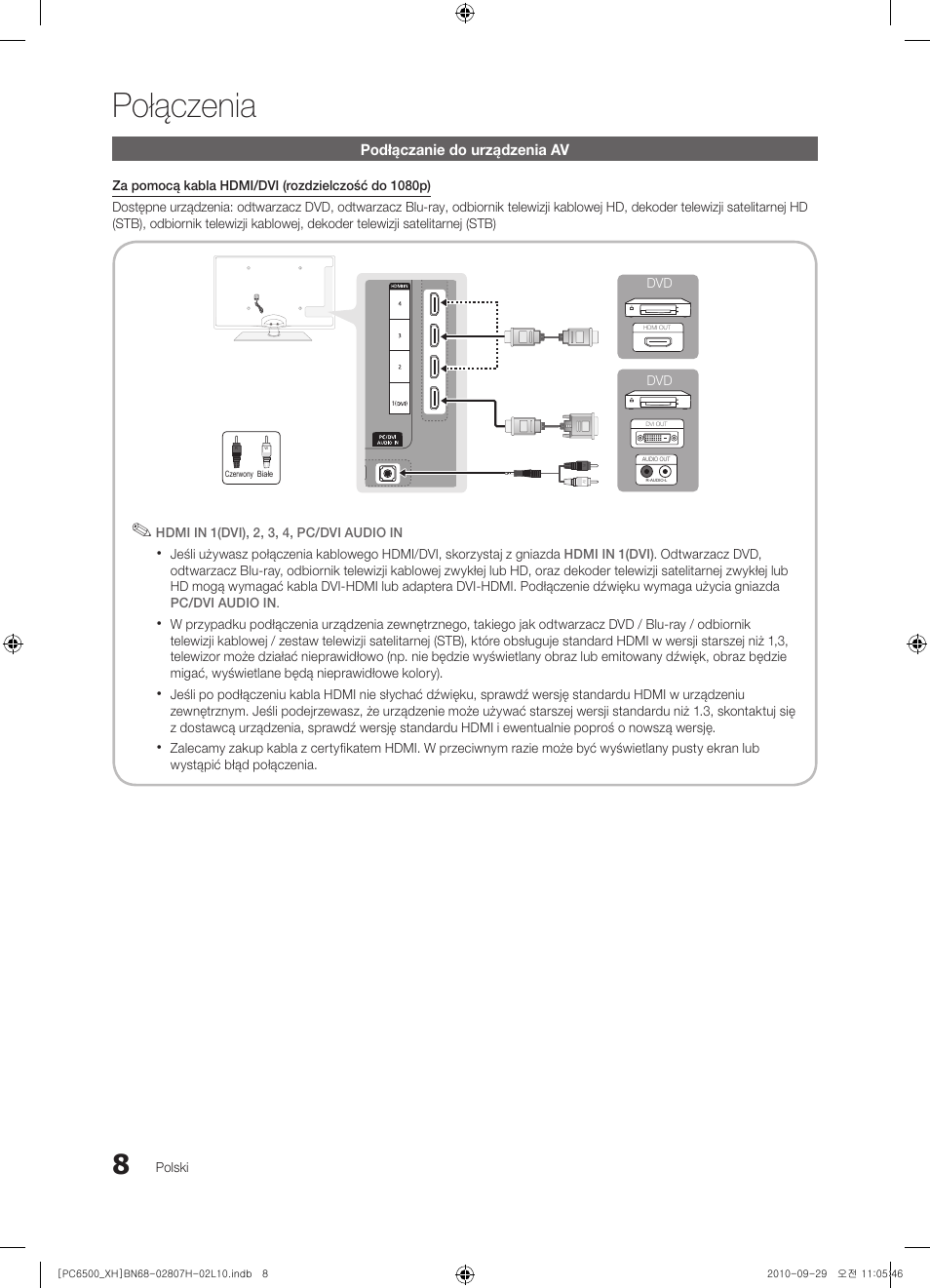 Połączenia | Samsung PS50C6500TW User Manual | Page 118 / 551