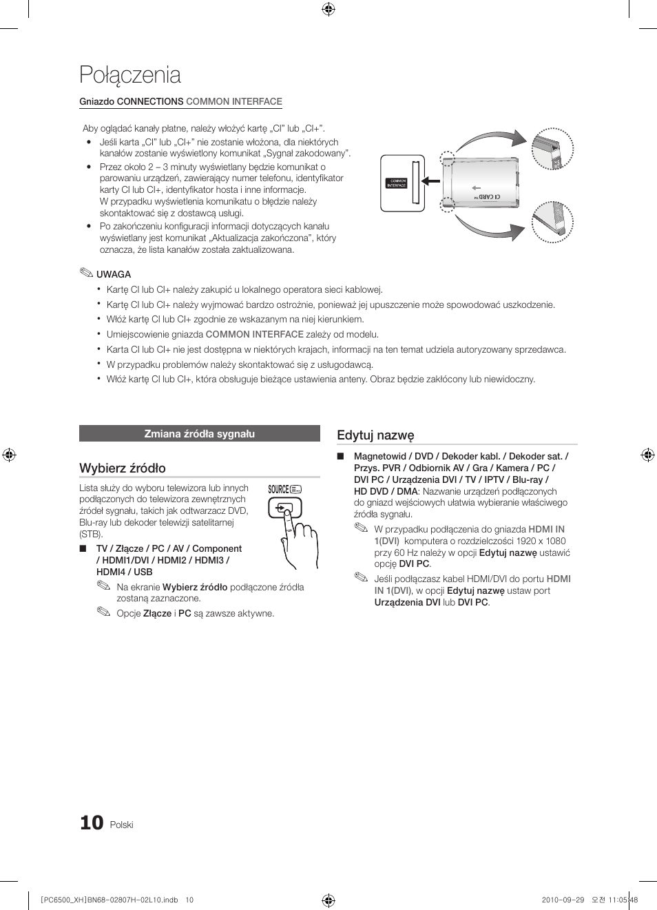 Połączenia | Samsung PS50C6500TW User Manual | Page 120 / 551