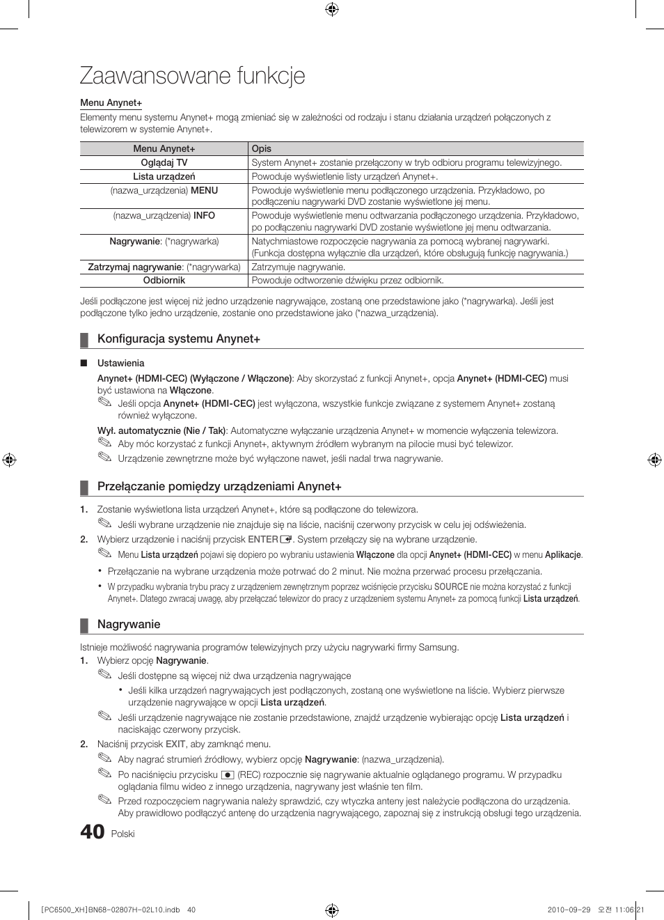 Zaawansowane funkcje | Samsung PS50C6500TW User Manual | Page 150 / 551