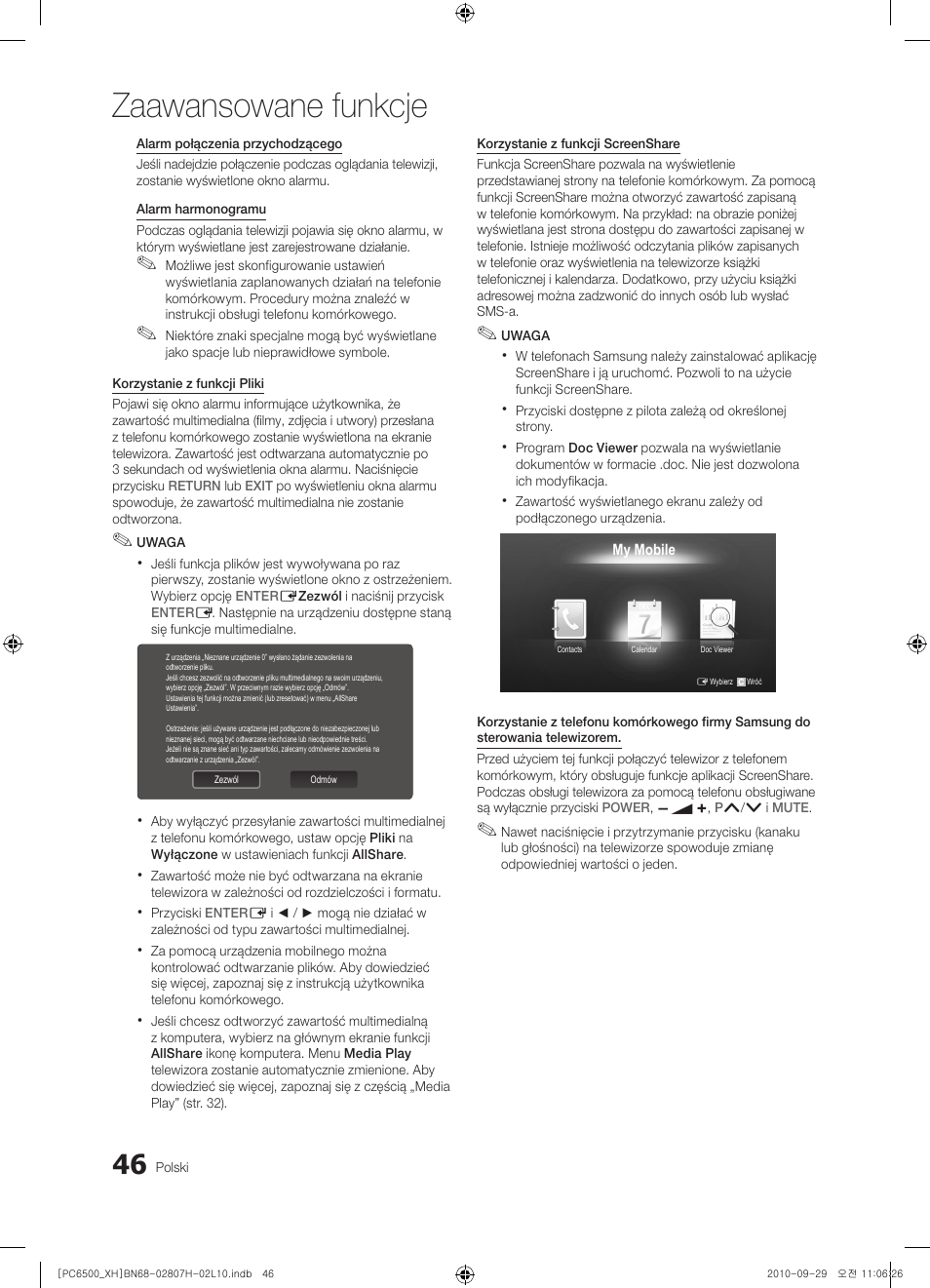 Zaawansowane funkcje | Samsung PS50C6500TW User Manual | Page 156 / 551