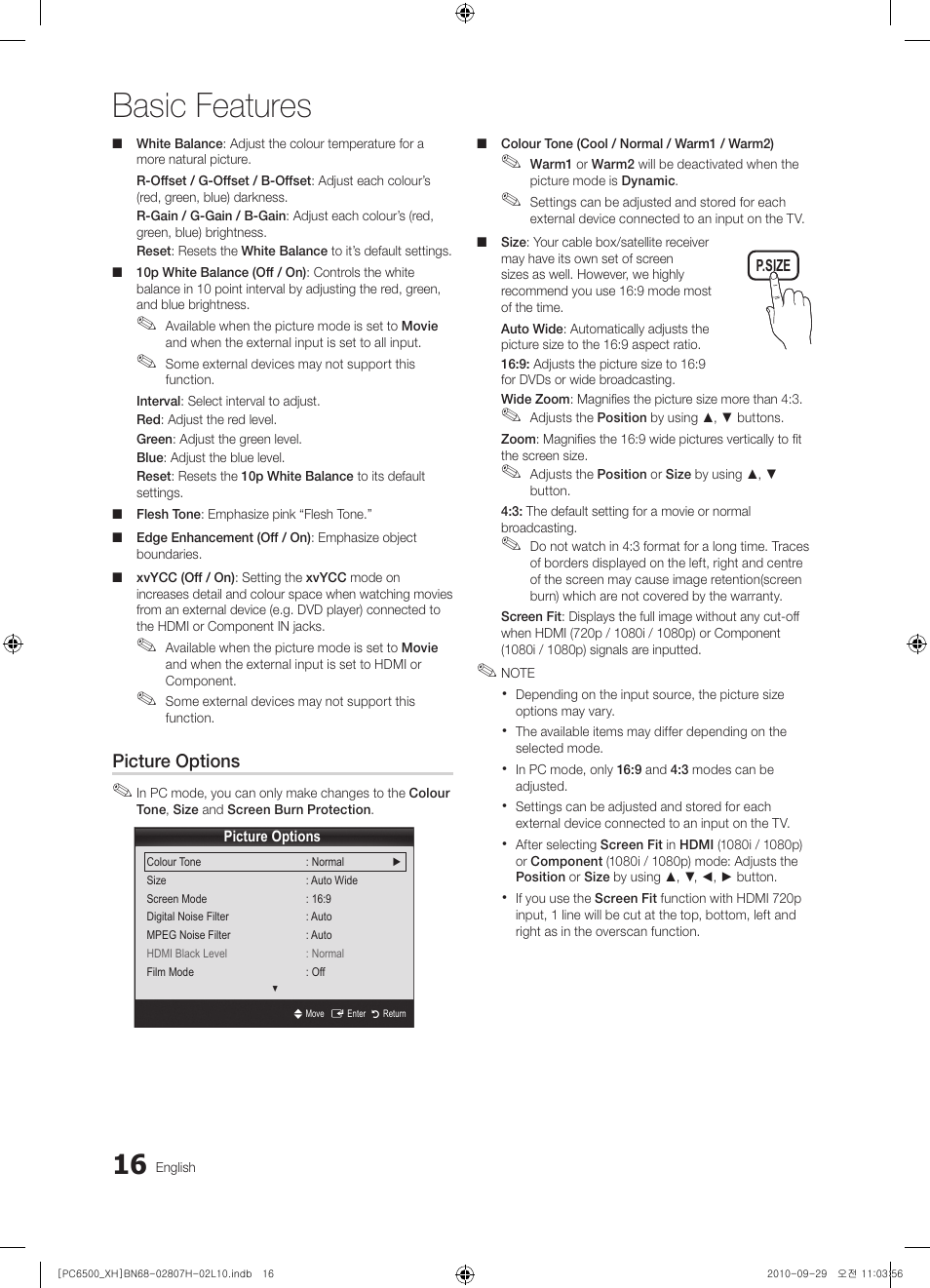 Basic features | Samsung PS50C6500TW User Manual | Page 16 / 551