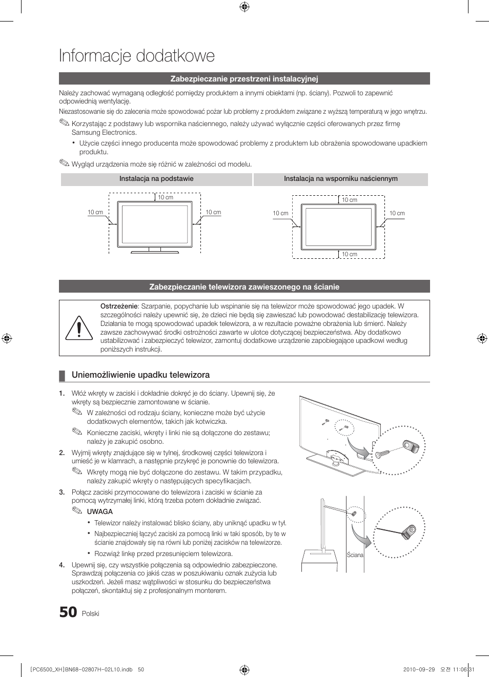 Informacje dodatkowe | Samsung PS50C6500TW User Manual | Page 160 / 551