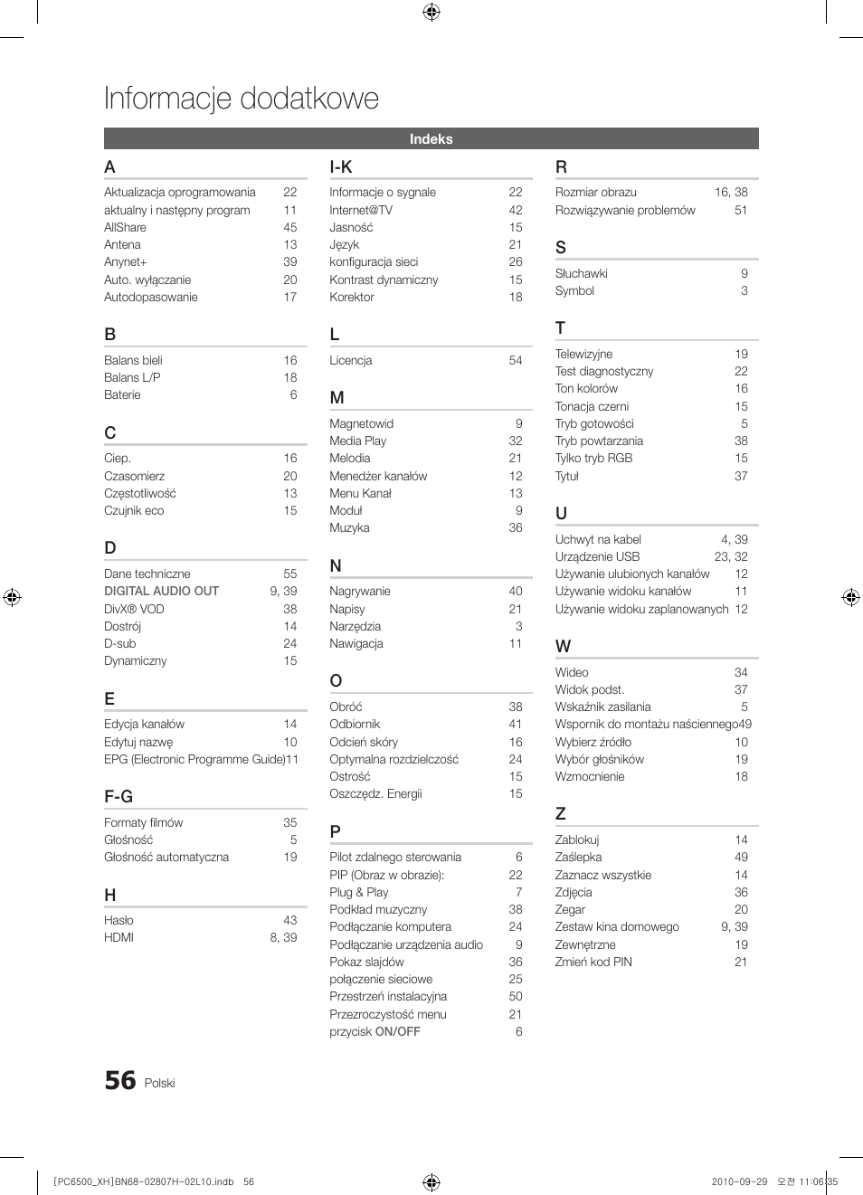 Informacje dodatkowe | Samsung PS50C6500TW User Manual | Page 166 / 551