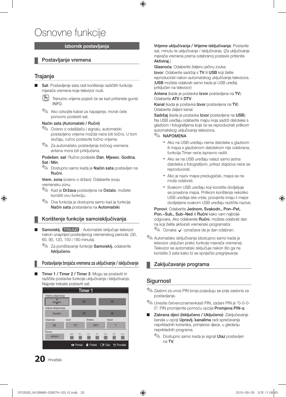 Osnovne funkcije, Trajanje, Sigurnost | Samsung PS50C6500TW User Manual | Page 295 / 551