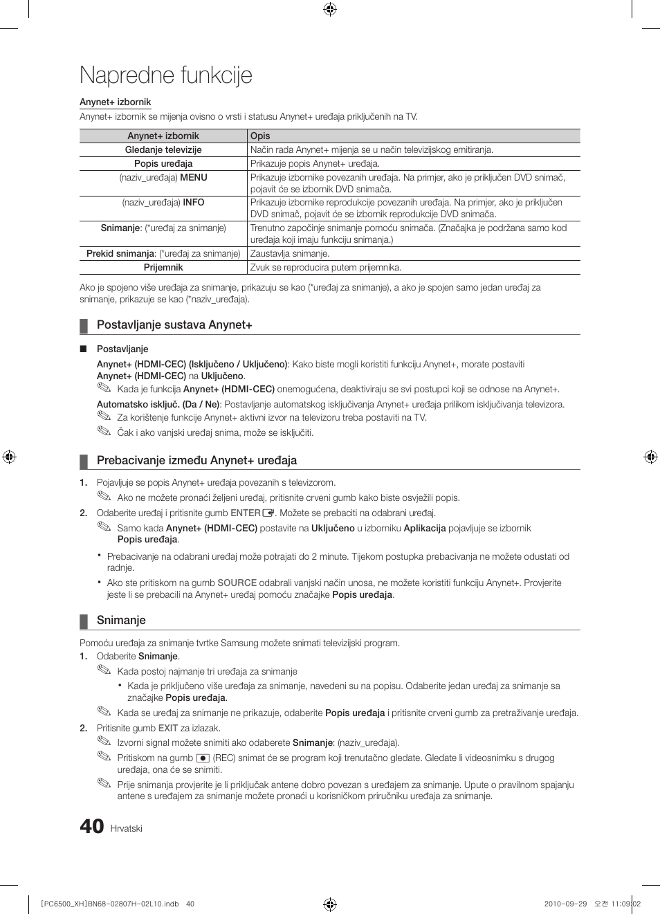 Napredne funkcije | Samsung PS50C6500TW User Manual | Page 315 / 551