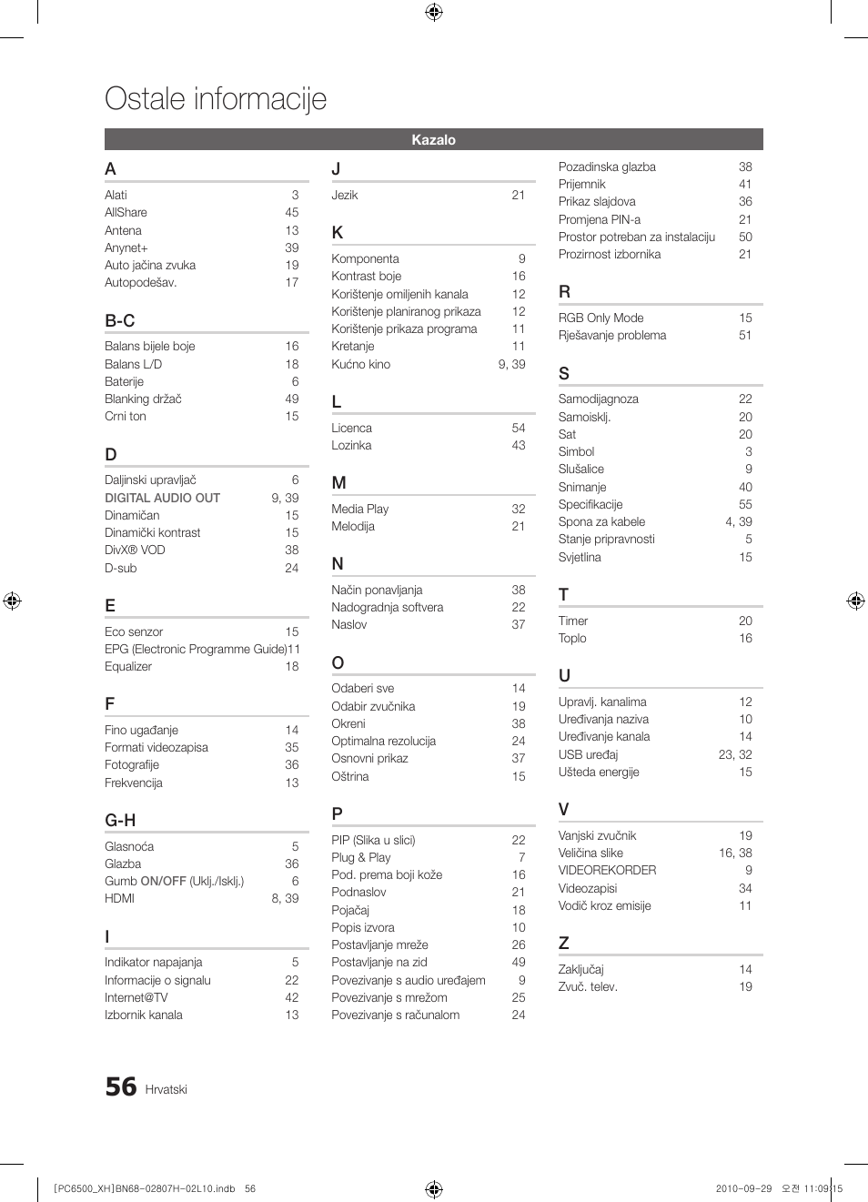 Ostale informacije | Samsung PS50C6500TW User Manual | Page 331 / 551