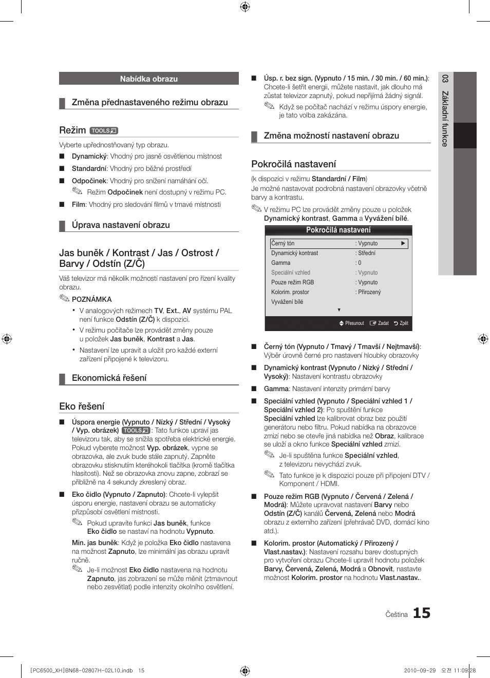 Režim, Eko řešení, Pokročilá nastavení | Samsung PS50C6500TW User Manual | Page 345 / 551