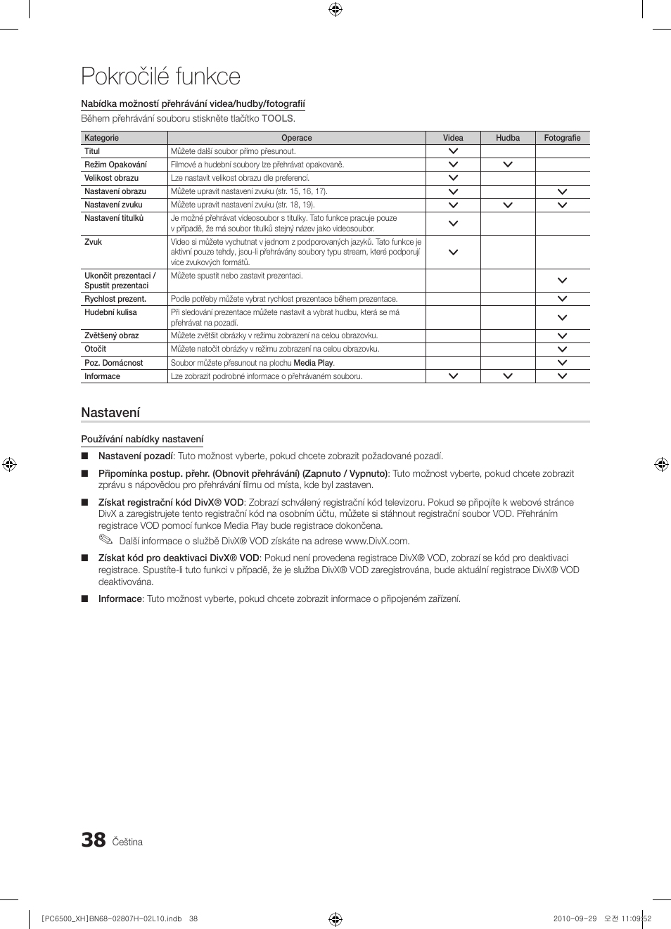 Pokročilé funkce, Nastavení | Samsung PS50C6500TW User Manual | Page 368 / 551