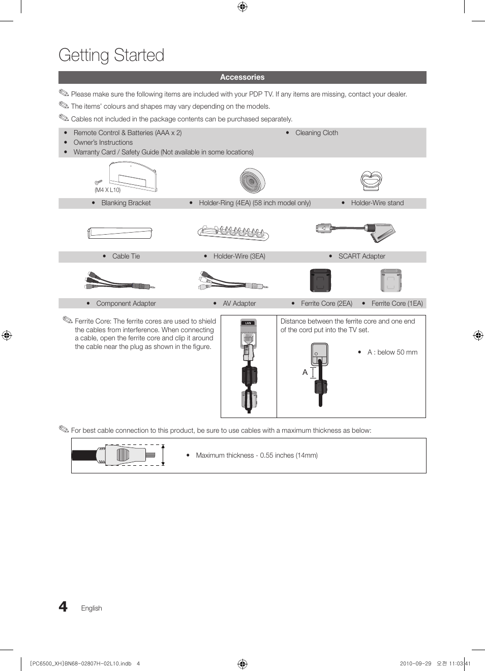 Getting started | Samsung PS50C6500TW User Manual | Page 4 / 551