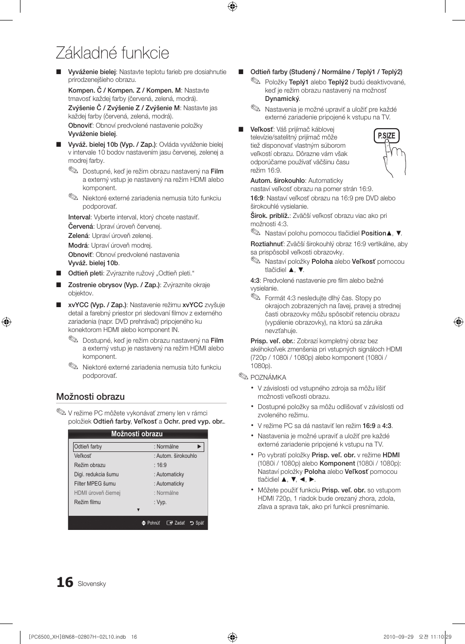 Základné funkcie | Samsung PS50C6500TW User Manual | Page 401 / 551