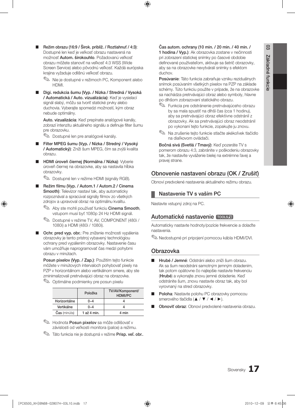 Obnovenie nastavení obrazu (ok / zrušiť), Automatické nastavenie, Obrazovka | Samsung PS50C6500TW User Manual | Page 402 / 551