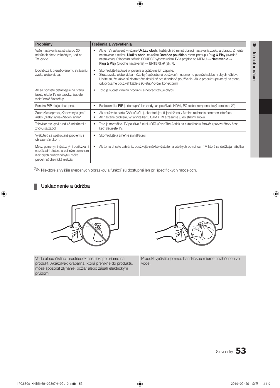 Uskladnenie a údržba | Samsung PS50C6500TW User Manual | Page 438 / 551