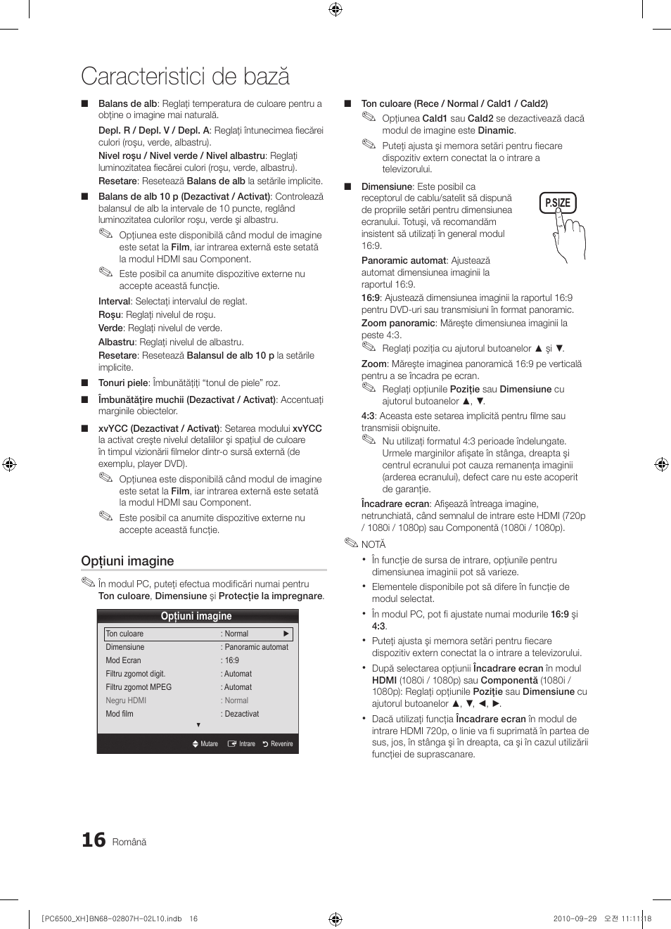 Caracteristici de bază | Samsung PS50C6500TW User Manual | Page 456 / 551