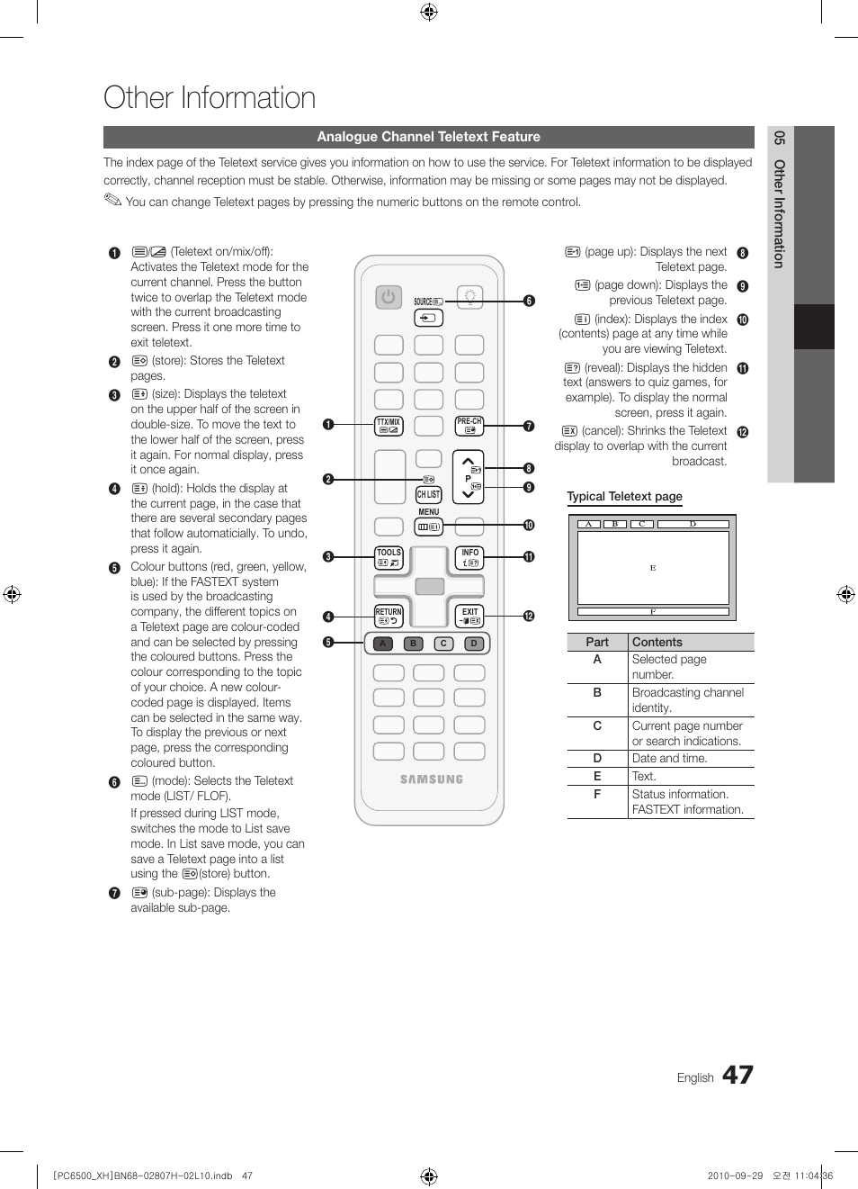 Other information | Samsung PS50C6500TW User Manual | Page 47 / 551