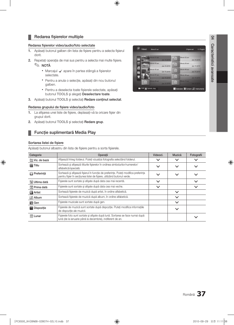 Redarea fişierelor multiple, Funcţie suplimentară media play | Samsung PS50C6500TW User Manual | Page 477 / 551