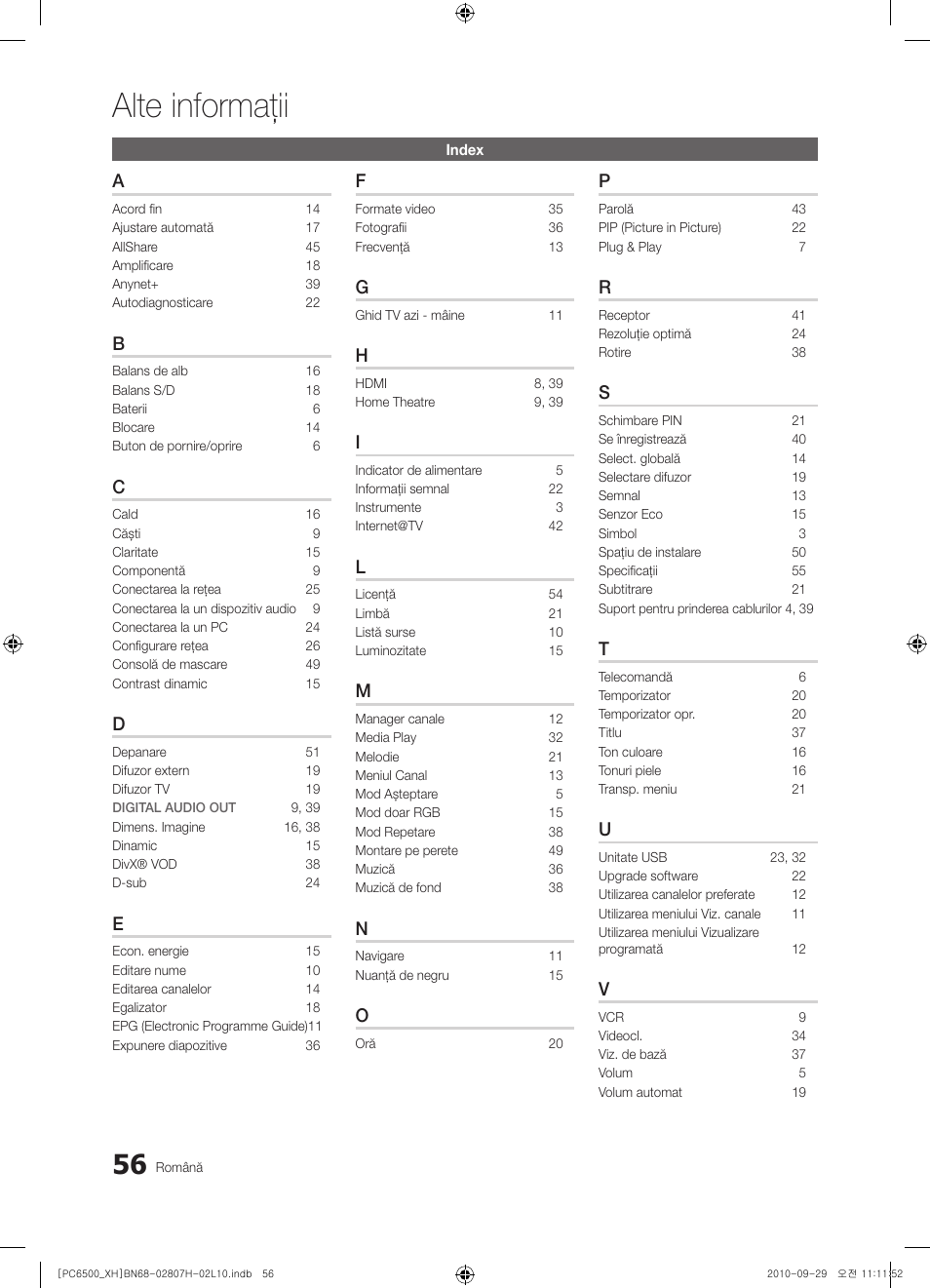 Alte informaţii | Samsung PS50C6500TW User Manual | Page 496 / 551