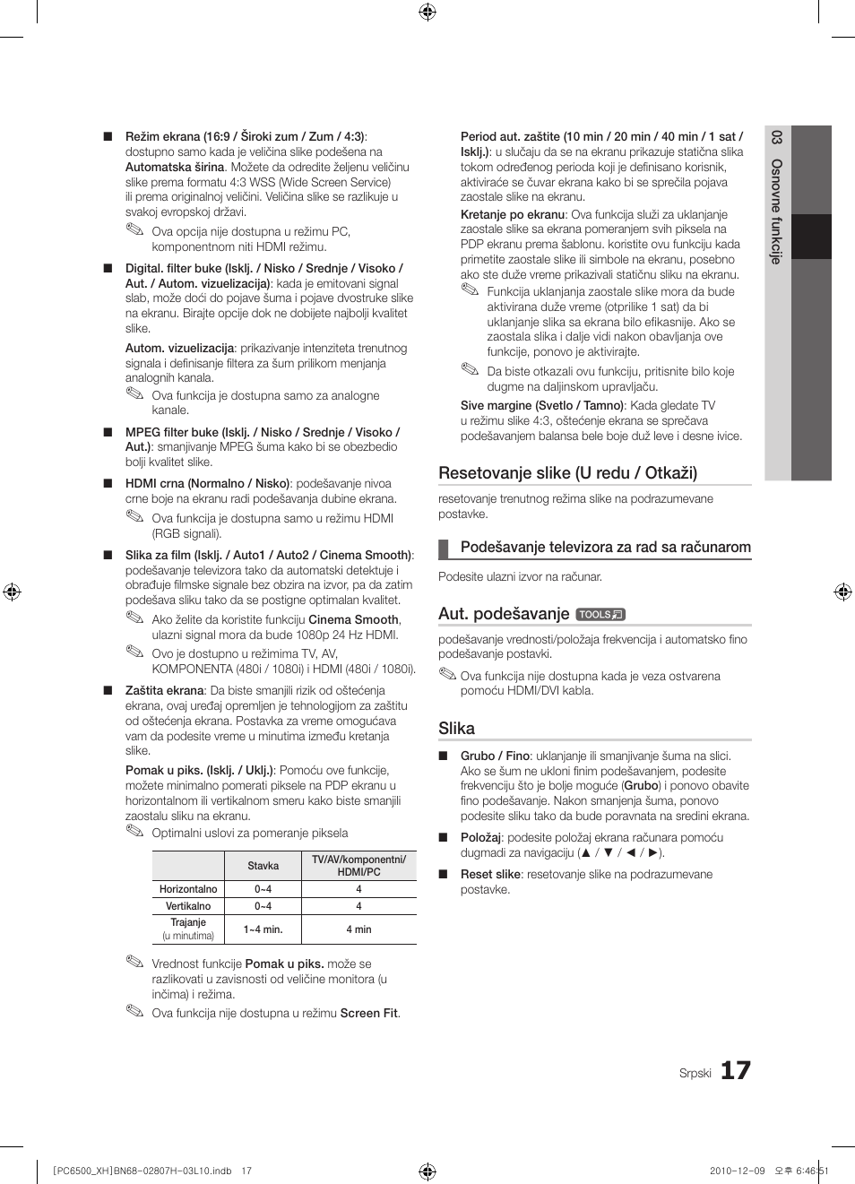 Resetovanje slike (u redu / otkaži), Aut. podešavanje, Slika | Samsung PS50C6500TW User Manual | Page 512 / 551