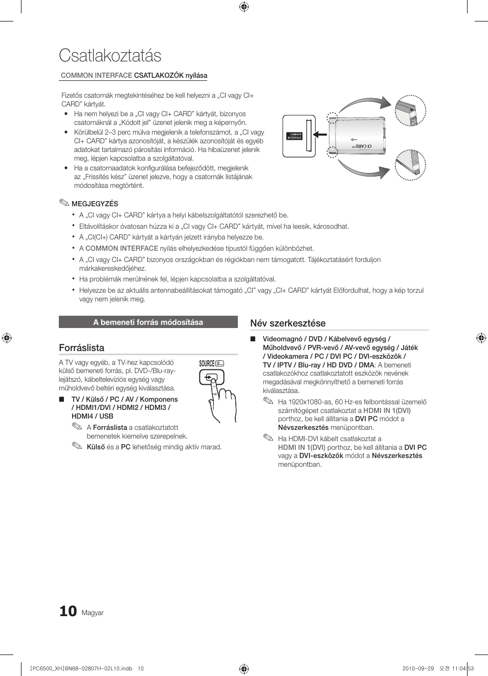 Csatlakoztatás | Samsung PS50C6500TW User Manual | Page 65 / 551