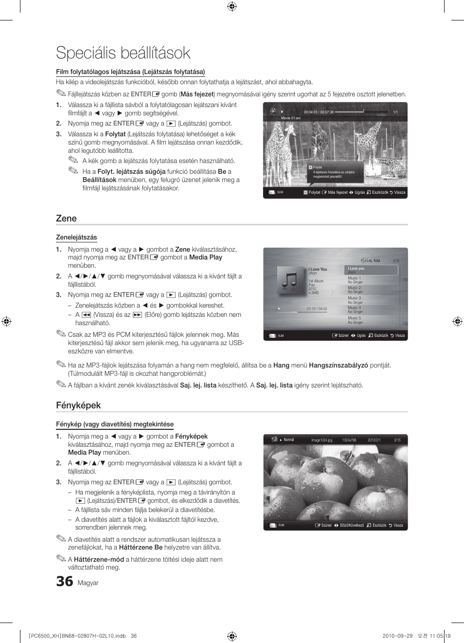 Speciális beállítások, Zene, Fényképek | Samsung PS50C6500TW User Manual | Page 91 / 551