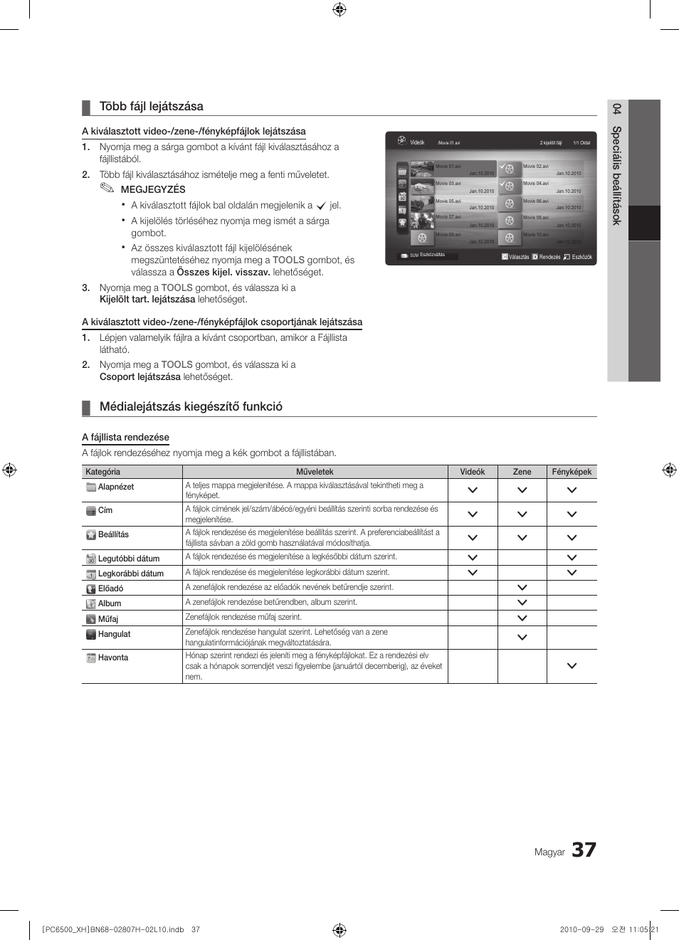 Több fájl lejátszása, Médialejátszás kiegészítő funkció | Samsung PS50C6500TW User Manual | Page 92 / 551