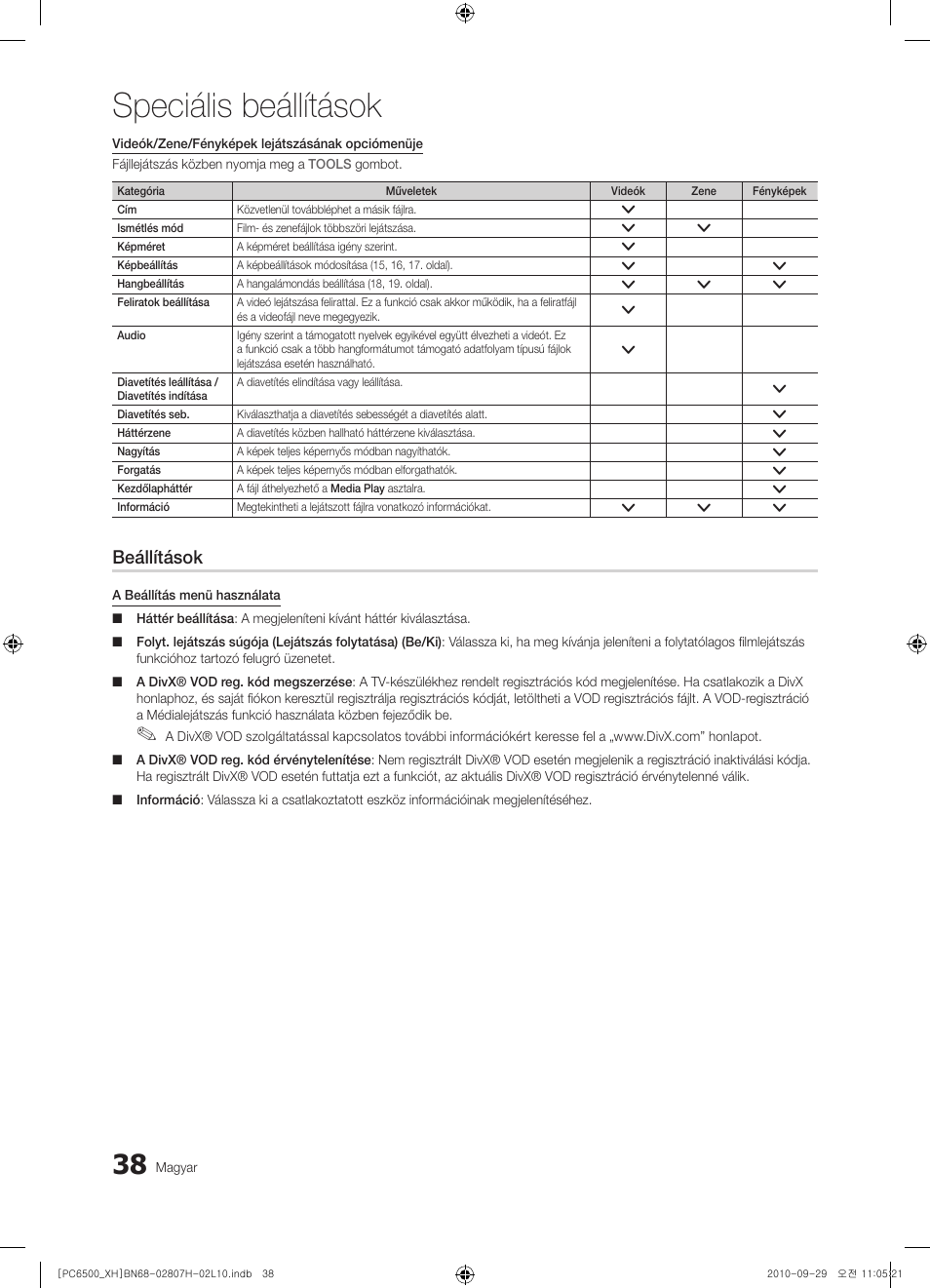 Speciális beállítások, Beállítások | Samsung PS50C6500TW User Manual | Page 93 / 551