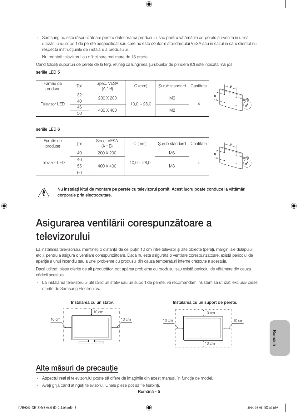 Alte măsuri de precauţie | Samsung UE46H5303AW User Manual | Page 165 / 322