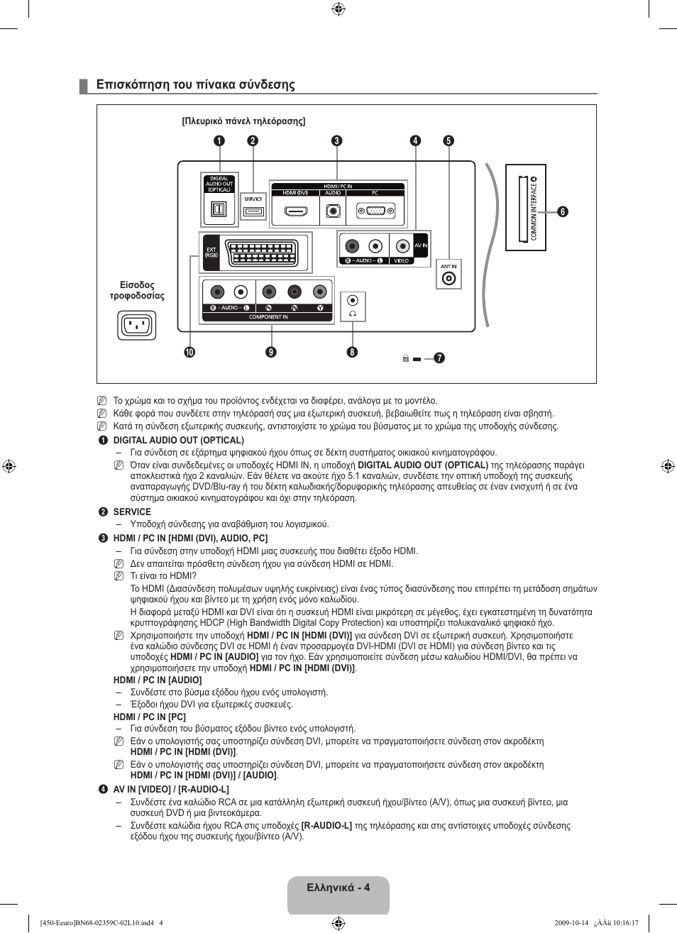 Επισκόπηση του πίνακα σύνδεσης | Samsung LE22B541C4W User Manual | Page 108 / 348