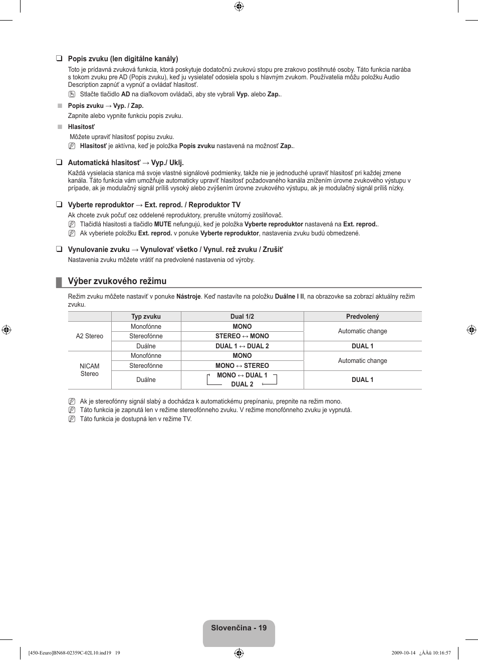 Výber zvukového režimu | Samsung LE22B541C4W User Manual | Page 259 / 348
