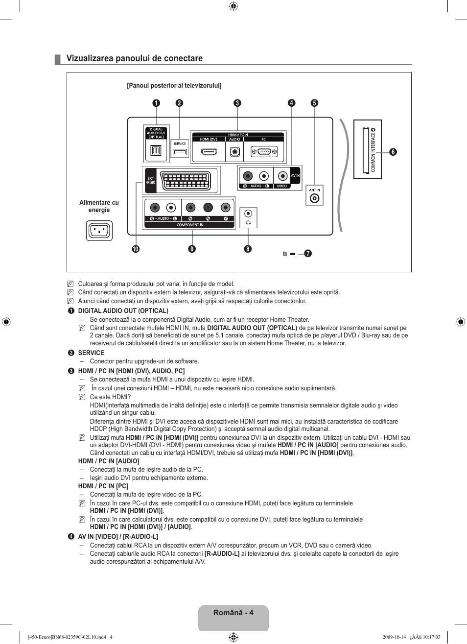 Vizualizarea panoului de conectare | Samsung LE22B541C4W User Manual | Page 278 / 348