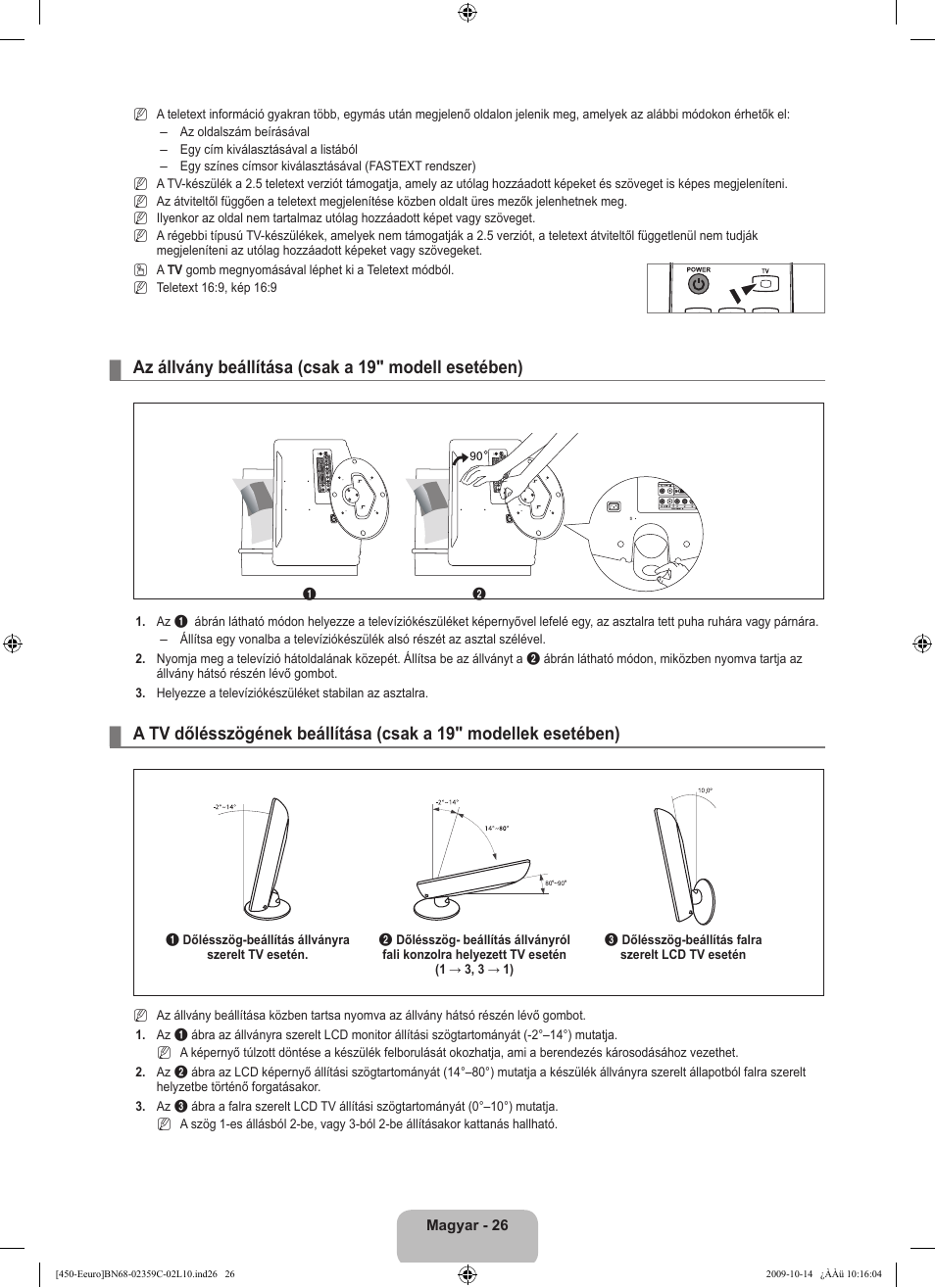 Az állvány beállítása (csak a 19" modell esetében) | Samsung LE22B541C4W User Manual | Page 62 / 348