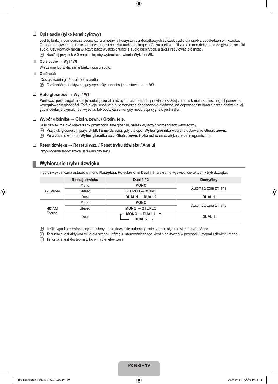 Wybieranie trybu dźwięku | Samsung LE22B541C4W User Manual | Page 89 / 348