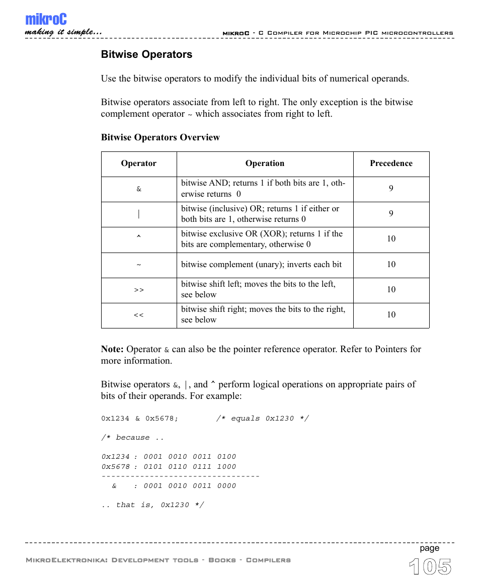 Bitwise operators, Mikroc | ABL electronic PIC Microcontrollers PIC16 User Manual | Page 113 / 312