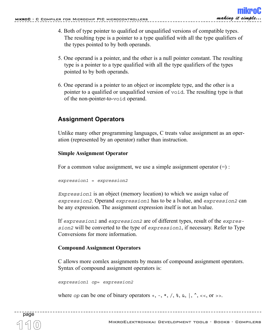 Assignment operators, Mikroc | ABL electronic PIC Microcontrollers PIC16 User Manual | Page 118 / 312