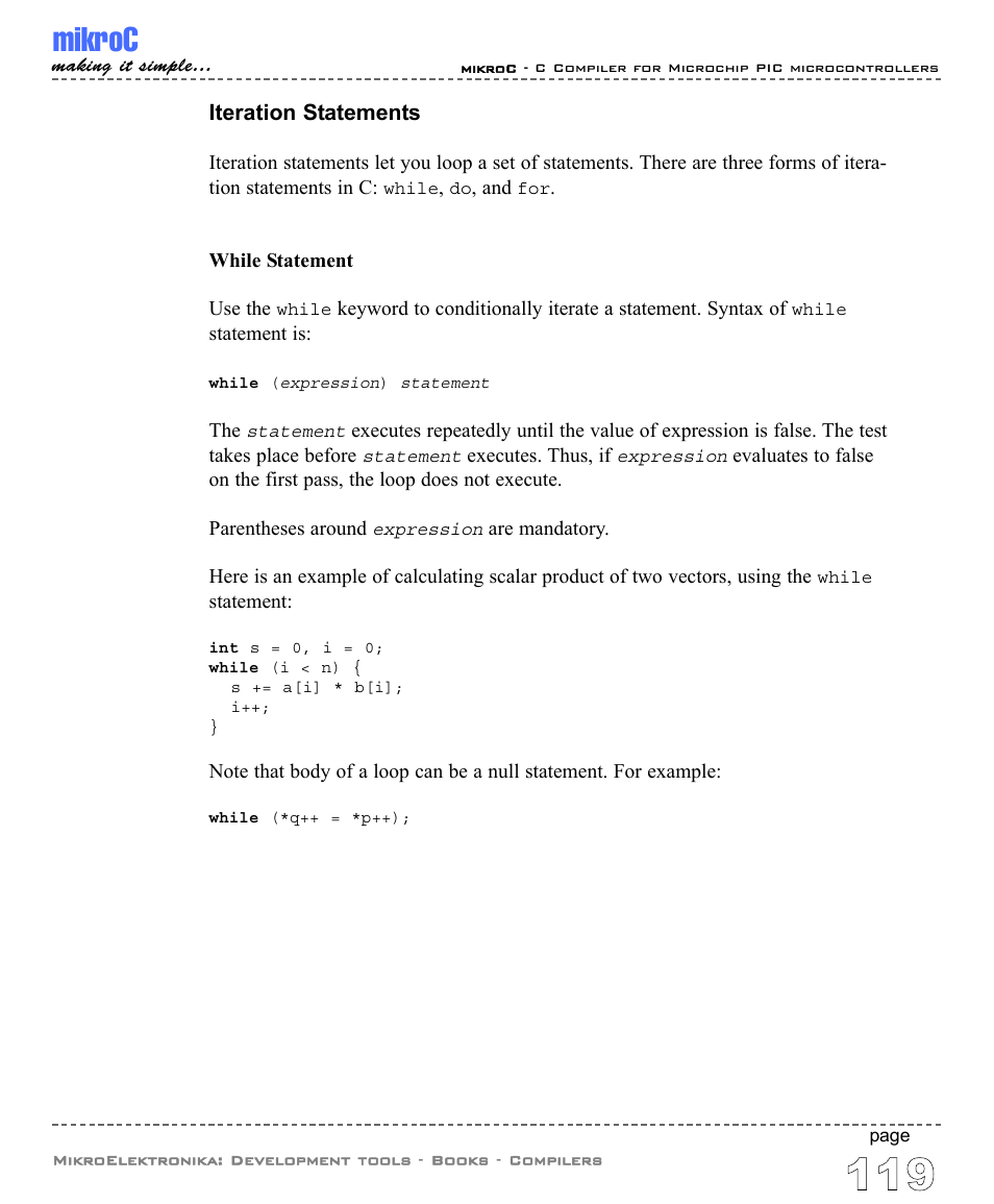 Iteration statements, Mikroc | ABL electronic PIC Microcontrollers PIC16 User Manual | Page 127 / 312