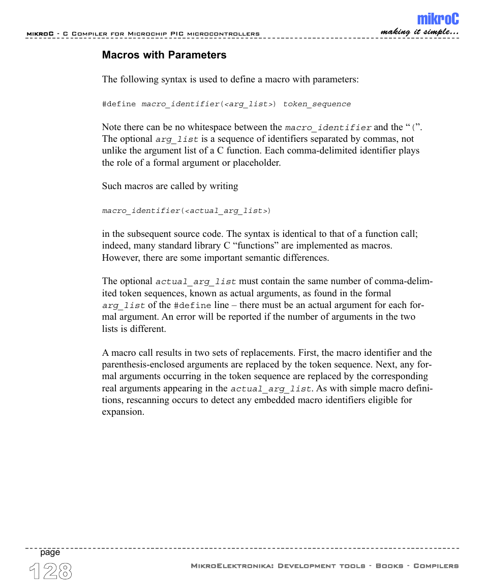 Macros with parameters, Mikroc | ABL electronic PIC Microcontrollers PIC16 User Manual | Page 136 / 312