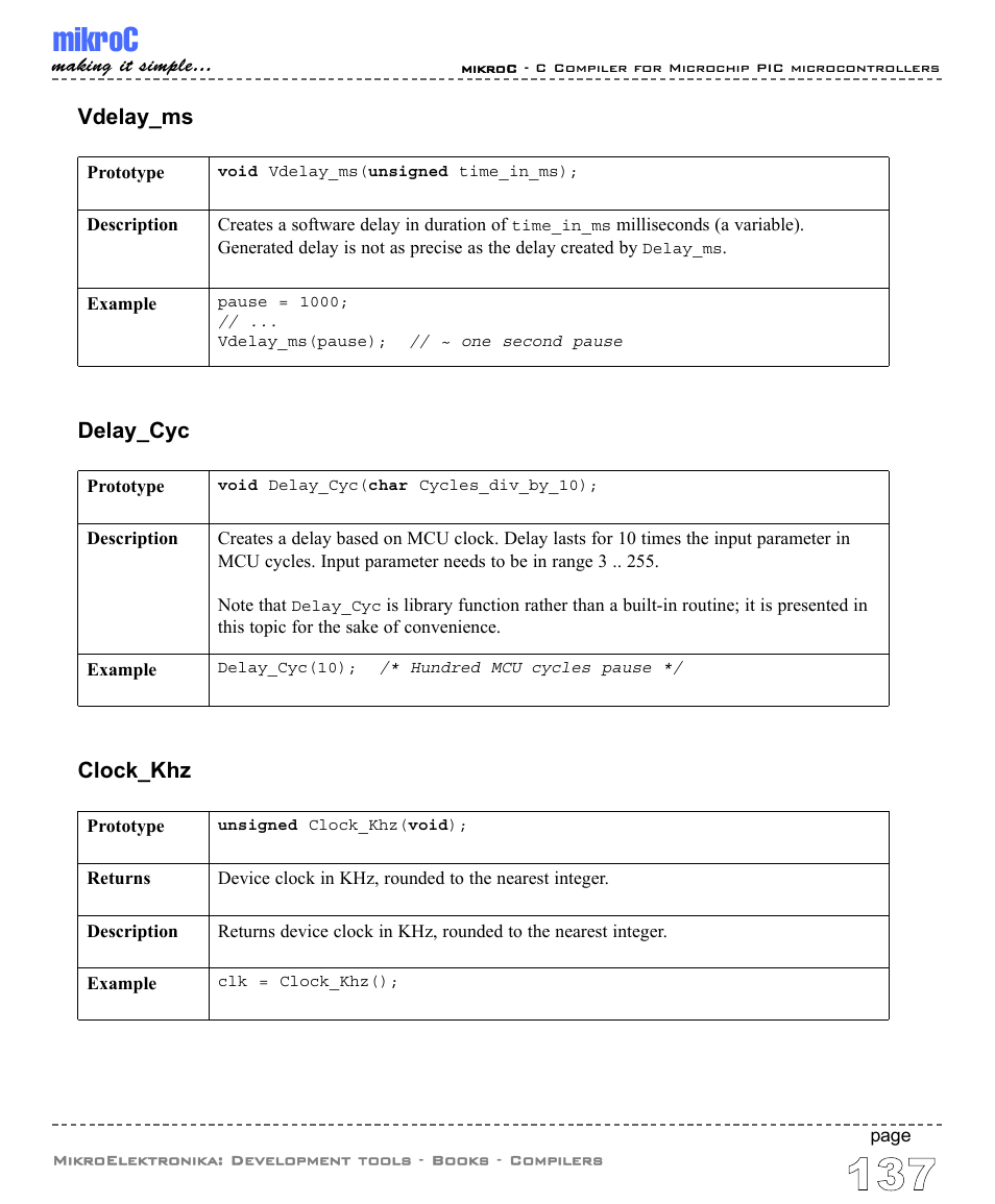 Mikroc, Delay_cyc, Clock_khz | Vdelay_ms | ABL electronic PIC Microcontrollers PIC16 User Manual | Page 145 / 312