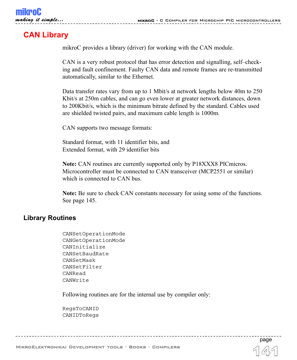 Can library, Mikroc | ABL electronic PIC Microcontrollers PIC16 User Manual | Page 149 / 312