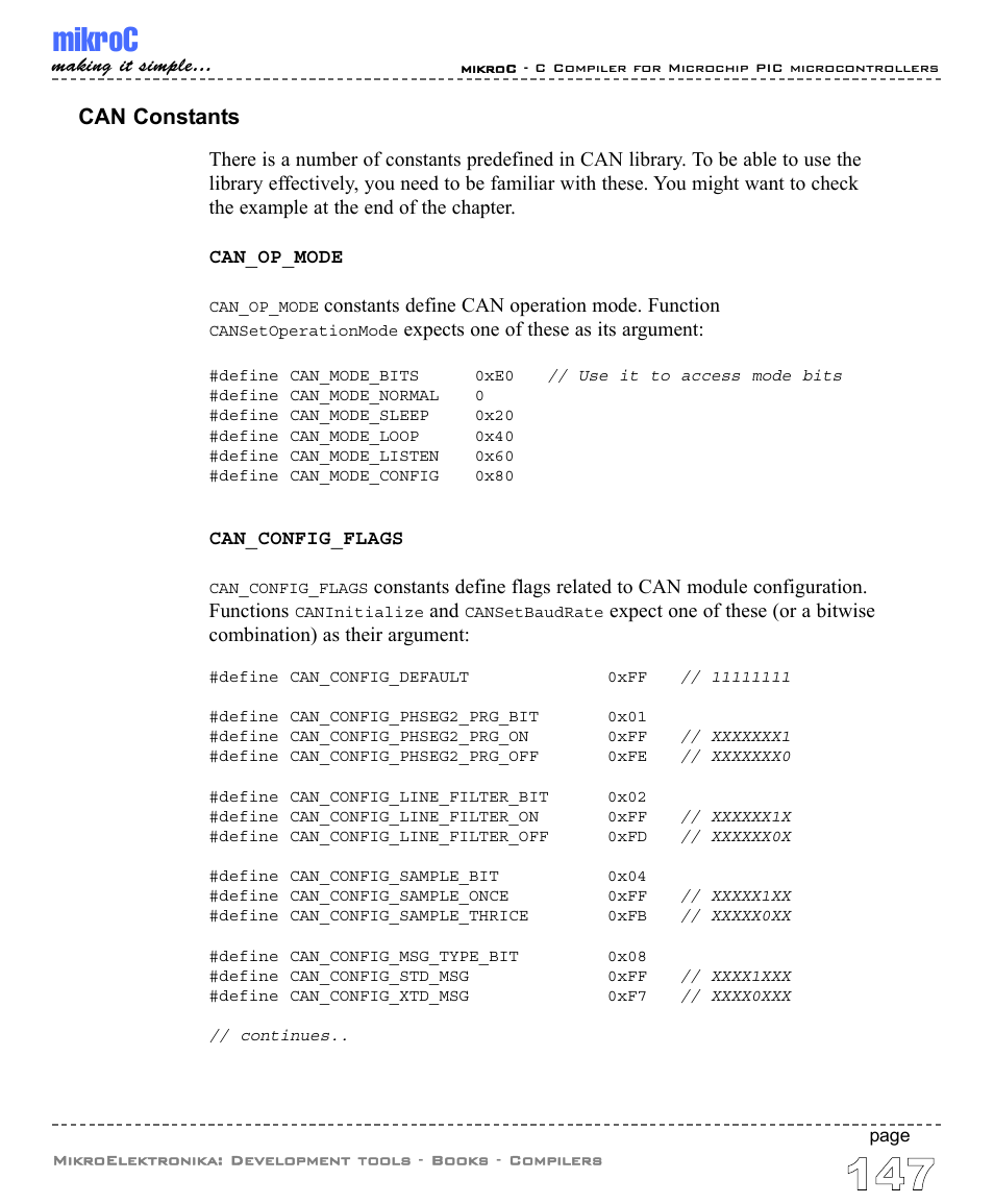 Can constants, Mikroc | ABL electronic PIC Microcontrollers PIC16 User Manual | Page 155 / 312