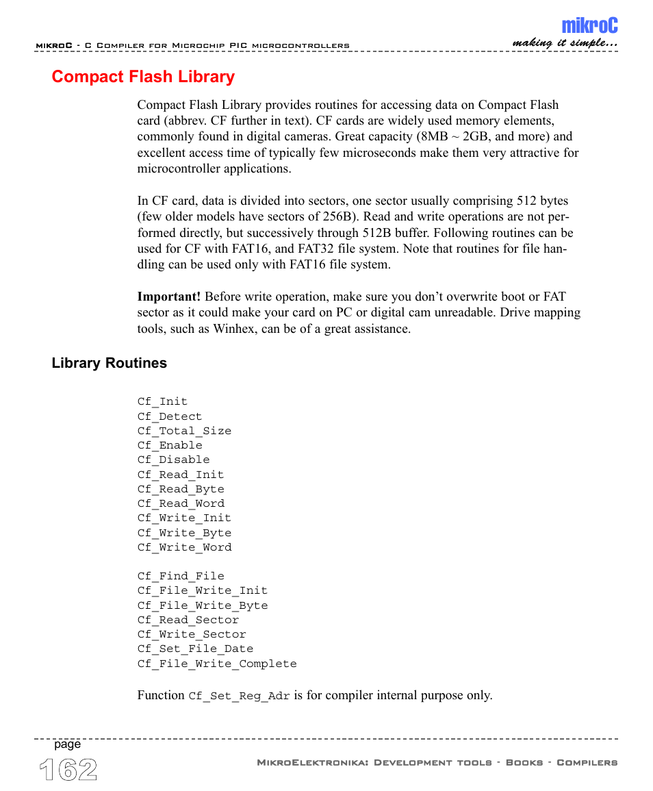 Compact flash library, Mikroc | ABL electronic PIC Microcontrollers PIC16 User Manual | Page 170 / 312