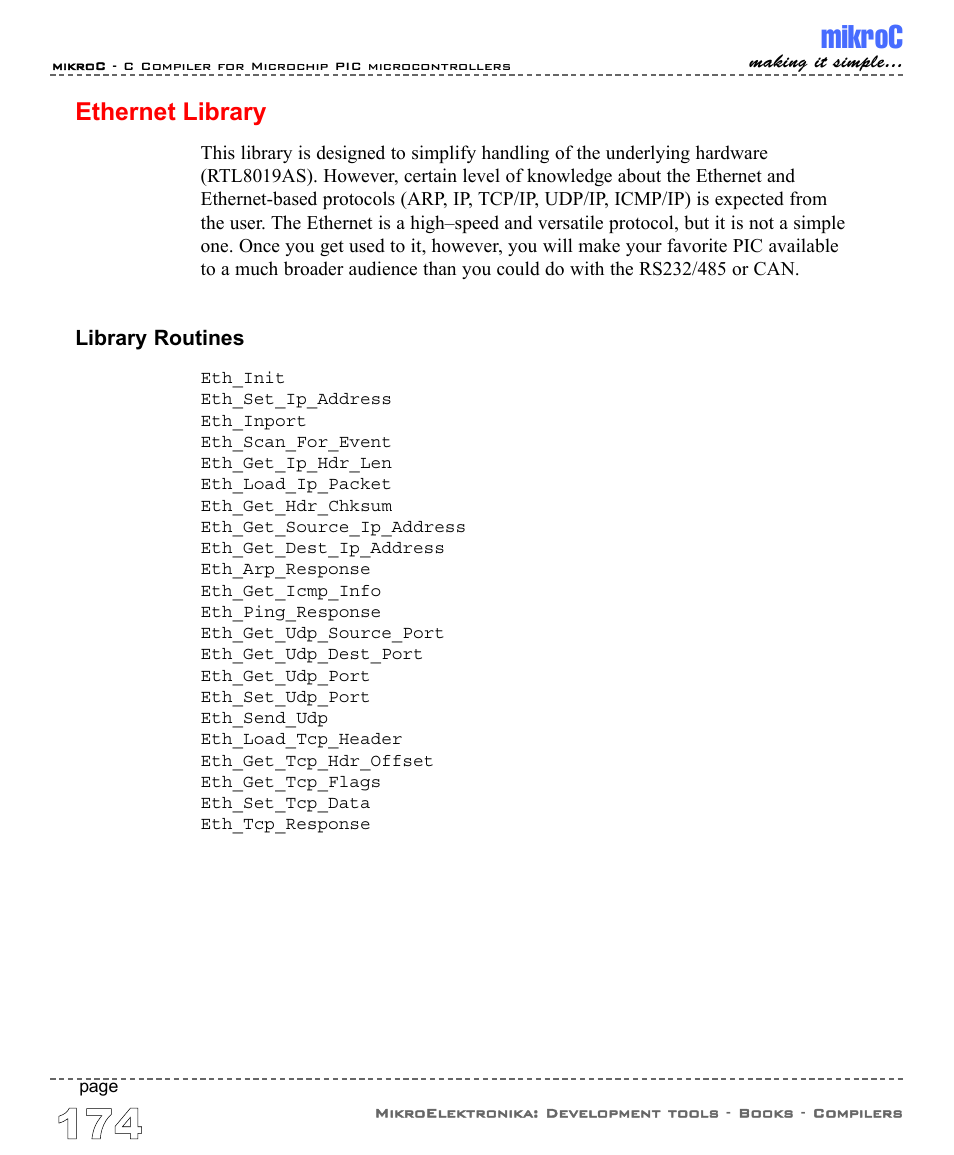 Ethernet library, Mikroc | ABL electronic PIC Microcontrollers PIC16 User Manual | Page 182 / 312
