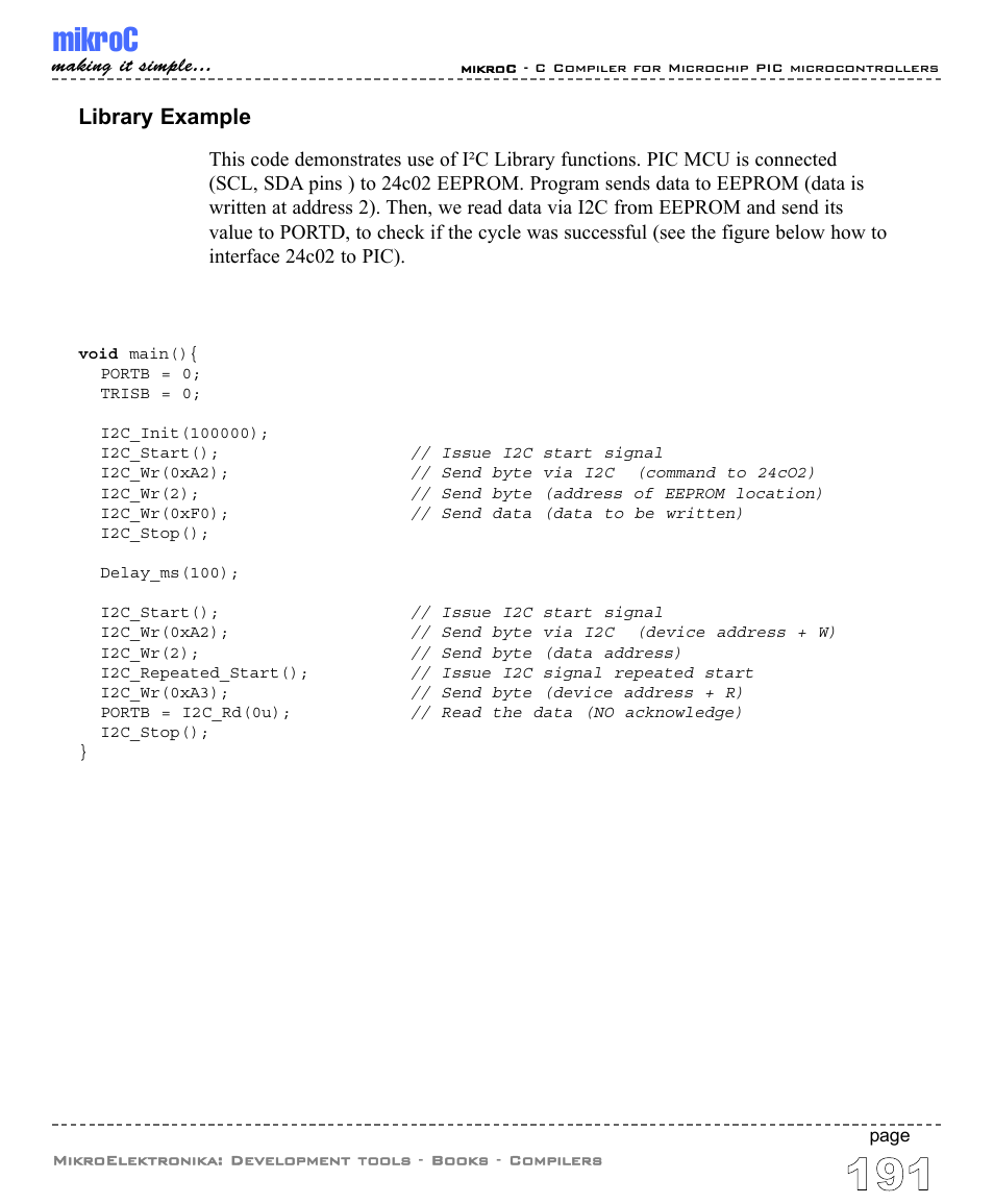 Mikroc, Library example | ABL electronic PIC Microcontrollers PIC16 User Manual | Page 199 / 312