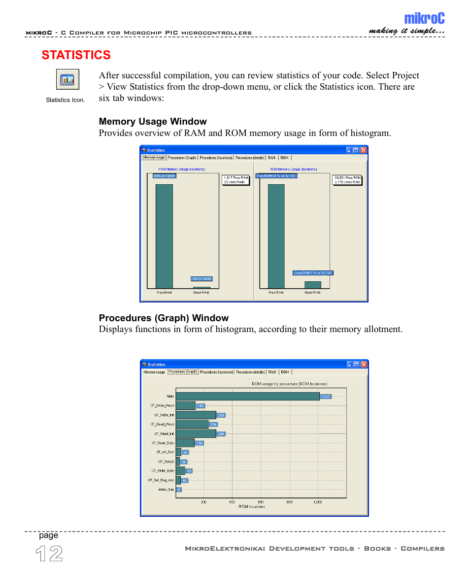 Statistics, Mikroc | ABL electronic PIC Microcontrollers PIC16 User Manual | Page 20 / 312