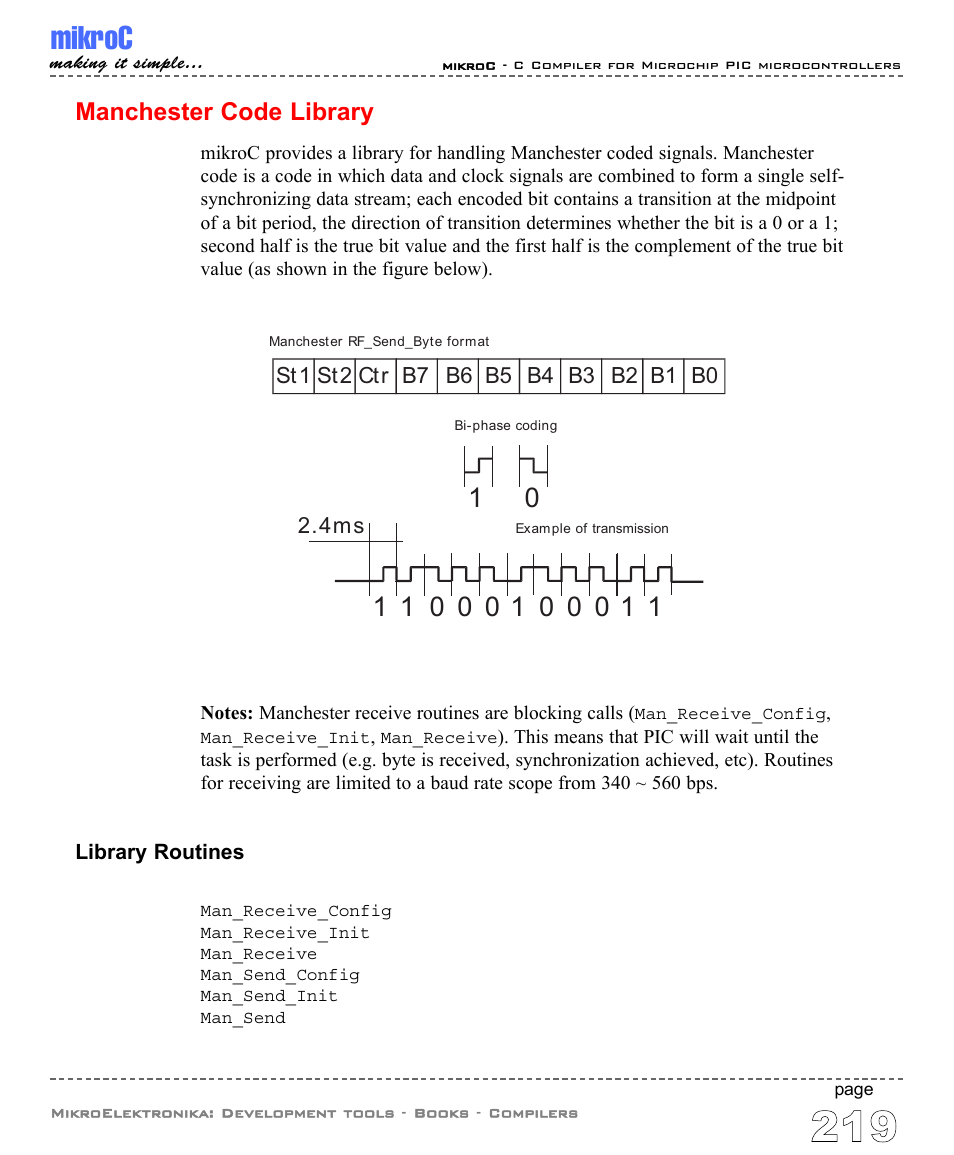 Manchester code library, Mikroc | ABL electronic PIC Microcontrollers PIC16 User Manual | Page 227 / 312